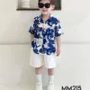 S40 _ Baby boy set for beach and travel, leaf patterned shirt with shorts _ Beekids
