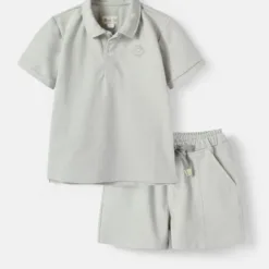 Light Gray Polo Set for Boys with Embroidered Logo